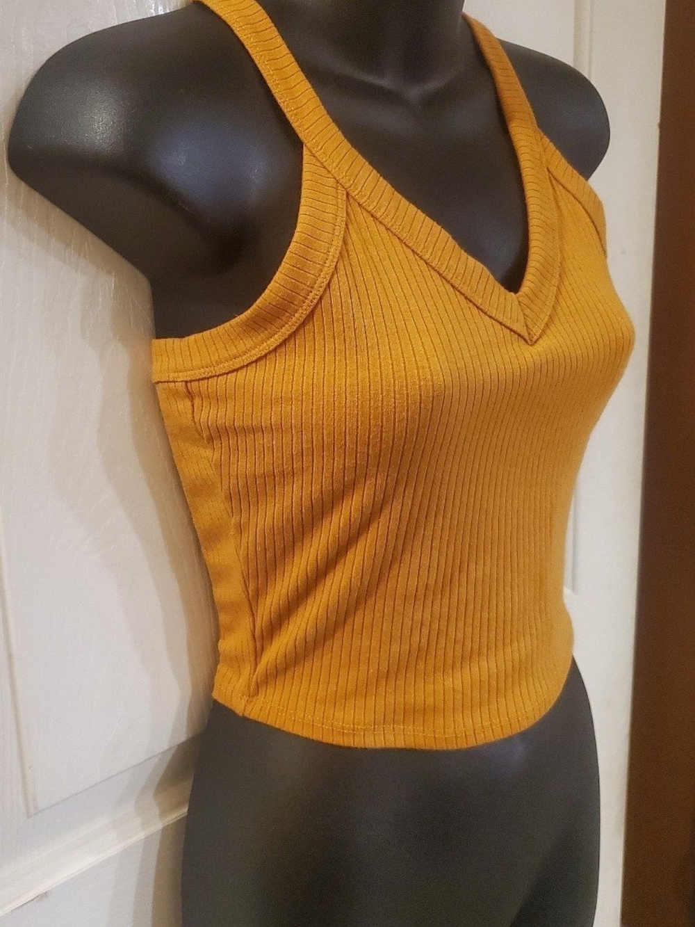 Destined Ribbed V-Neck Crop Top in Mustard - Picture 4 of 6